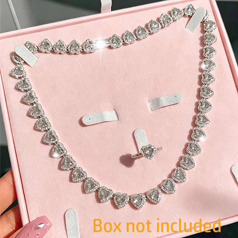 Sparkling Pink Heart Jewelry Set (Necklace & Ring), Romantic Style